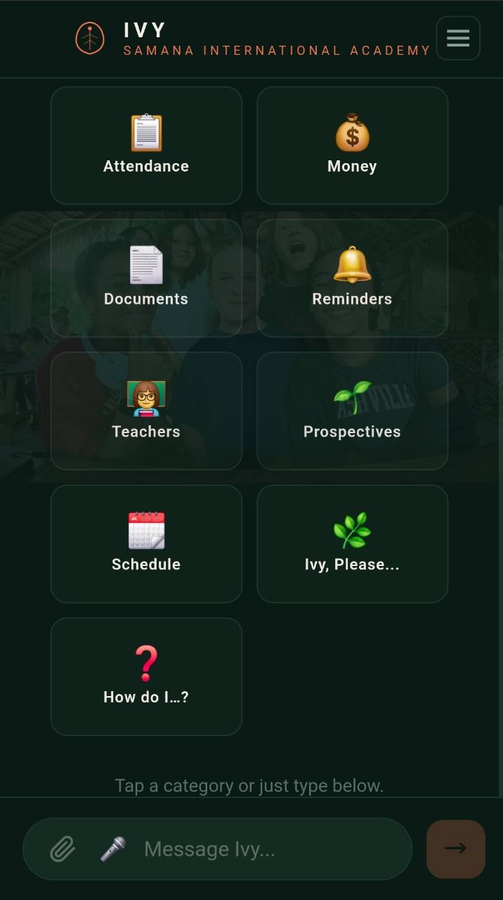 Ivy home screen for Samana International Academy
