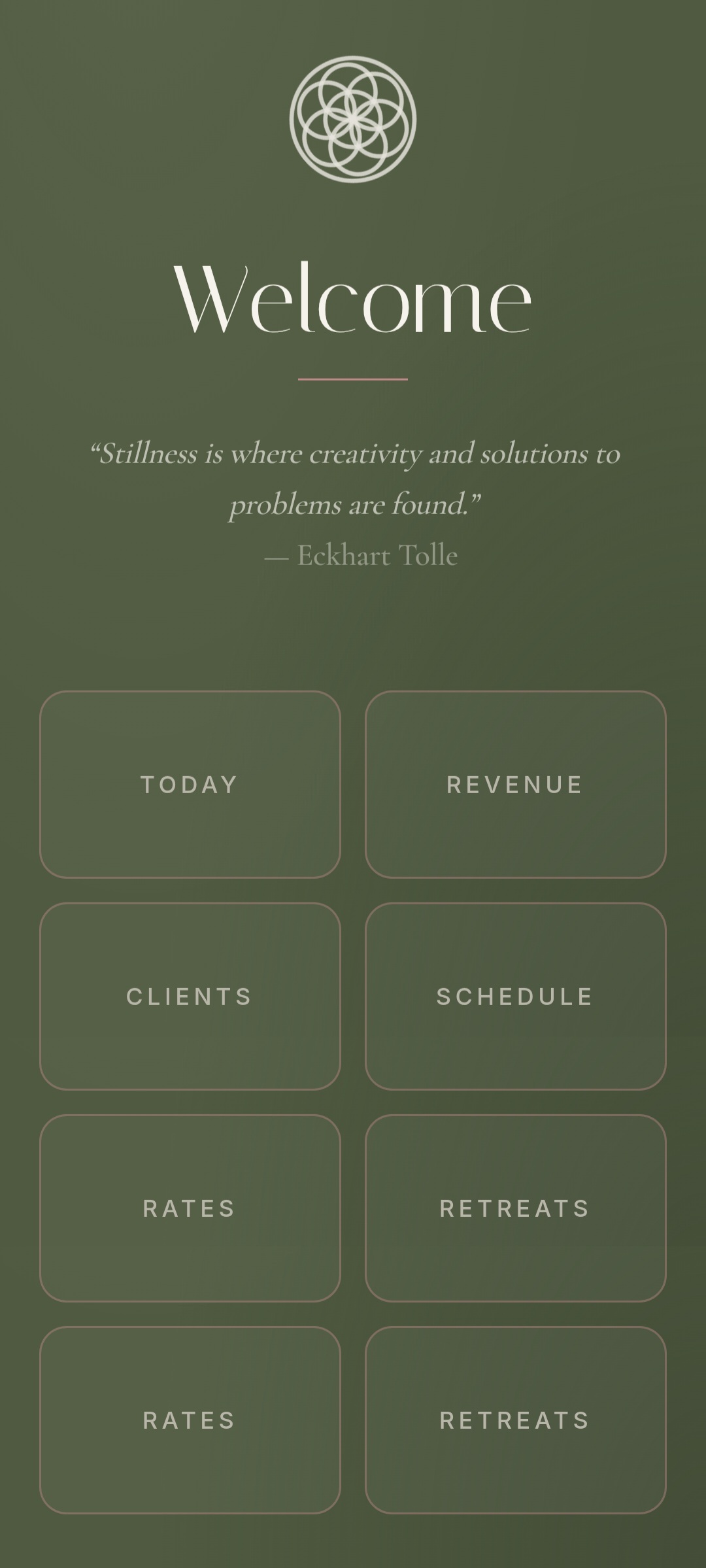 CIRA welcome screen with seed-of-life mark and module grid