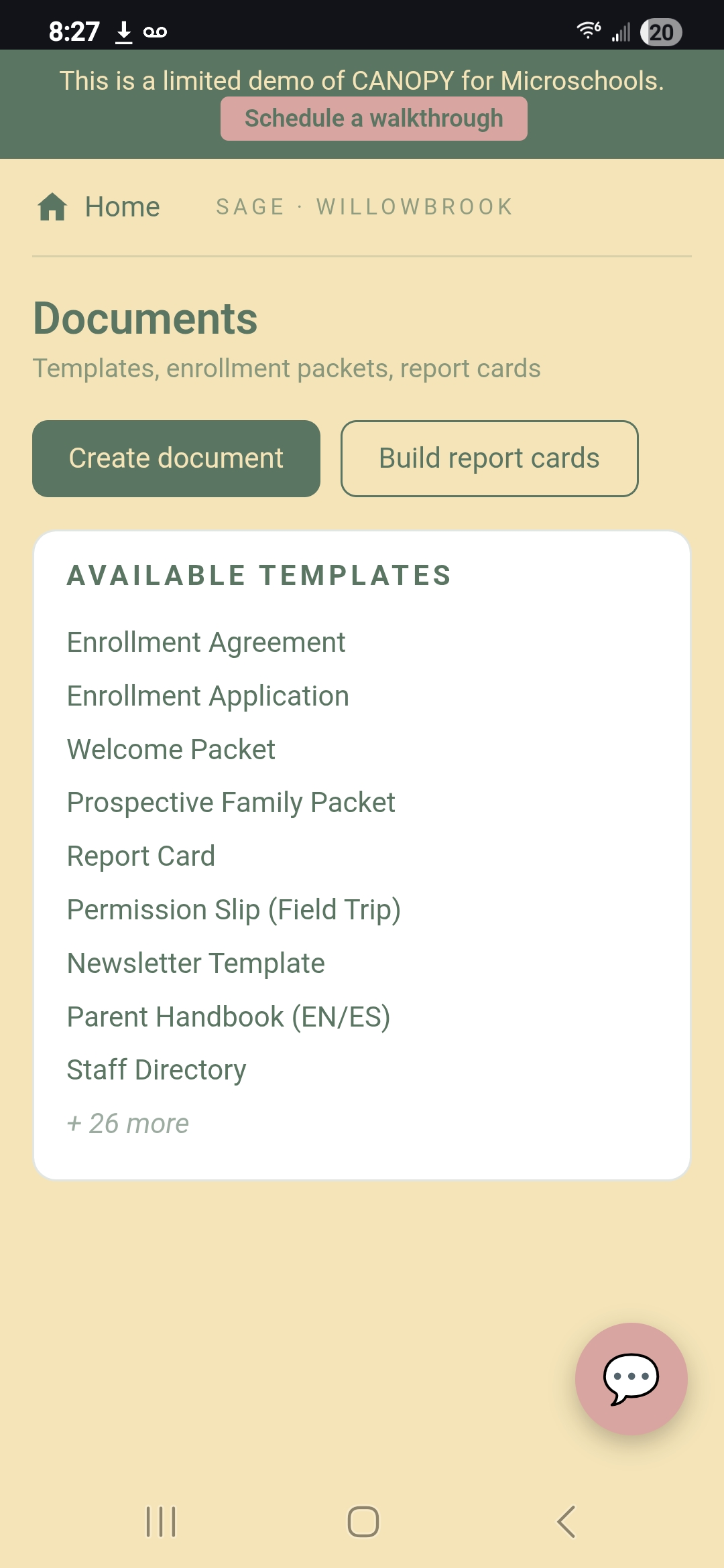 HELIX documents module for a microschool
