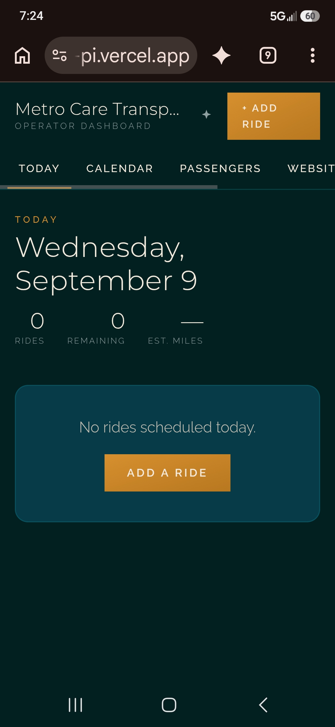 Carriage today manifest open on a phone in the operator's dashboard
